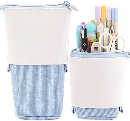 Telescopische potloodtas penhouder pen papierwerk koffer, PU Corduroy Stand-up retractable Transformer Bag kleurrijke organisator,