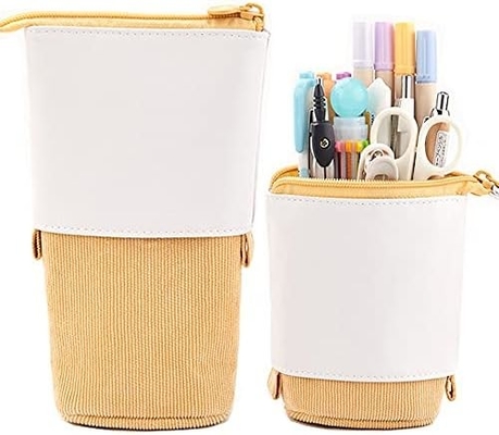 Telescopische potloodtas penhouder pen papierwerk koffer, PU Corduroy Stand-up retractable Transformer Bag kleurrijke organisator,