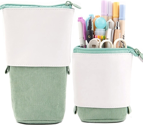 Telescopische potloodtas penhouder pen papierwerk koffer, PU Corduroy Stand-up retractable Transformer Bag kleurrijke organisator,