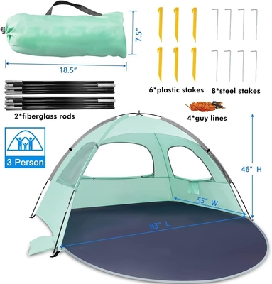 WhiteFang Beach Tent Anti-UV Draagbare zonnescherm voor 3/4/6 personen, uitbreidbare vloer met 3 ventilatiemesh