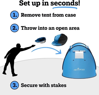 Abco 2-persoons pop-up tent - Draagbare hut met 2 deuren, waterdicht en UV-bescherming, draagtas - Sky Blue
