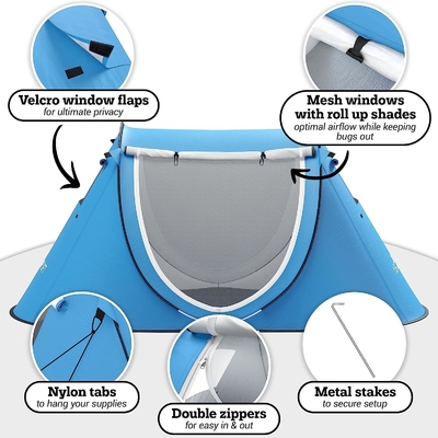 Abco 2-persoons pop-up tent - Draagbare hut met 2 deuren, waterdicht en UV-bescherming, draagtas - Sky Blue
