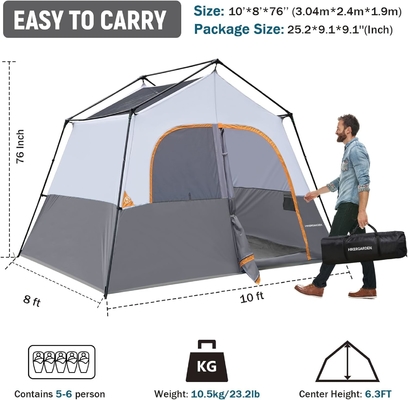 HIKERGARDEN 6 Persoon Kampertent - Draagbaar gemakkelijk op te zetten familie tent voor kamperen, winddicht stof hut tent buiten
