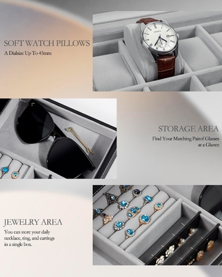 GUKA Horloge Doos 12 Slot Horloge Display Organisator Lederen Sieraden Doos Laaier Glas Verjaardag voor mannen Vrouwen, Kind Man