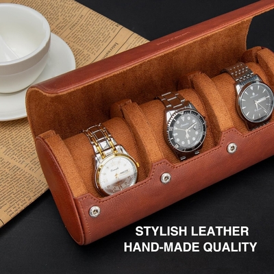 Horloge reiszak, horloge rol voor 3 horloges, Premium faux leer, cadeau-doos verpakking √ Bruin √