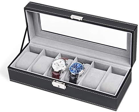 NEX 6 Slots Horloge Box Organisator voor mannen, Zwarte Horloge Houder Stand Display Storage Case