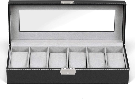 NEX 6 Slots Horloge Box Organisator voor mannen, Zwarte Horloge Houder Stand Display Storage Case
