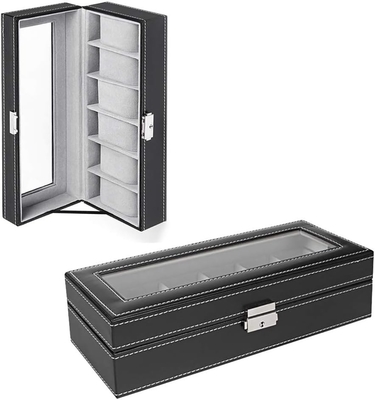 NEX 6 Slots Horloge Box Organisator voor mannen, Zwarte Horloge Houder Stand Display Storage Case