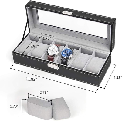 NEX 6 Slots Horloge Box Organisator voor mannen, Zwarte Horloge Houder Stand Display Storage Case