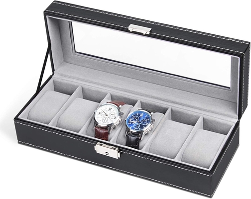 NEX 6 Slots Horloge Box Organisator voor mannen, Zwarte Horloge Houder Stand Display Storage Case