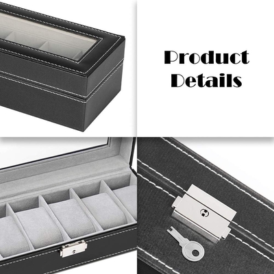 NEX 6 Slots Horloge Box Organisator voor mannen, Zwarte Horloge Houder Stand Display Storage Case
