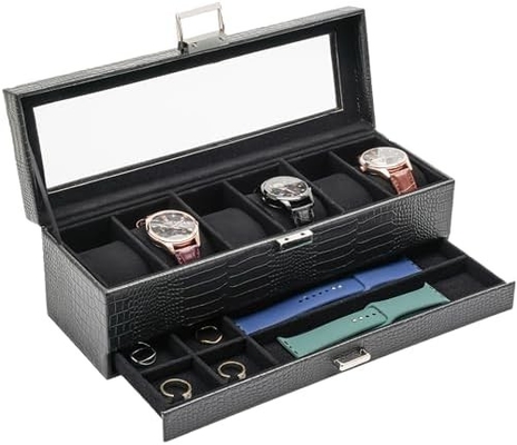 ProCase Horloge Doos Organisator voor mannen, 6 slot Horloge Display Case met lade, Vadersdag cadeau Mensen Horloge Houder Horloge