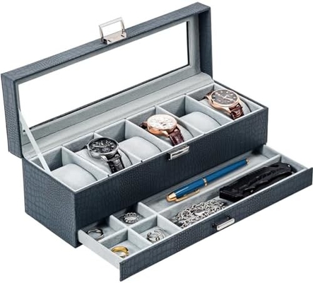 ProCase Horloge Doos Organisator voor mannen, 6 slot Horloge Display Case met lade, Vadersdag cadeau Mensen Horloge Houder Horloge