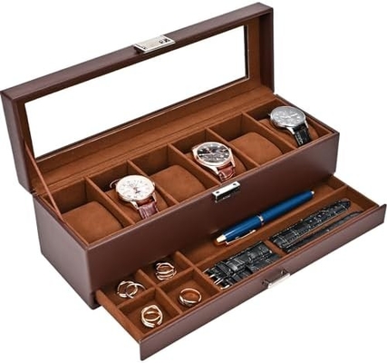 ProCase Horloge Doos Organisator voor mannen, 6 slot Horloge Display Case met lade, Vadersdag cadeau Mensen Horloge Houder Horloge
