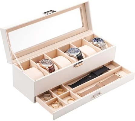 ProCase Horloge Doos Organisator voor mannen, 6 slot Horloge Display Case met lade, Vadersdag cadeau Mensen Horloge Houder Horloge