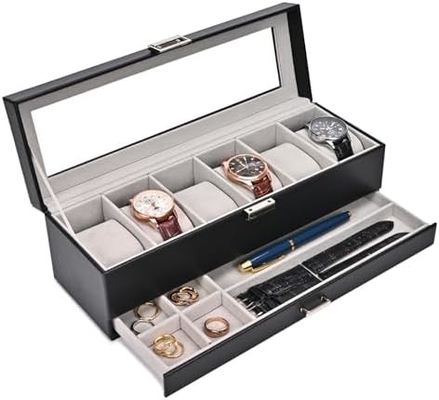 ProCase Horloge Doos Organisator voor mannen, 6 slot Horloge Display Case met lade, Vadersdag cadeau Mensen Horloge Houder Horloge