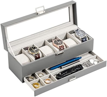 ProCase Horloge Doos Organisator voor mannen, 6 slot Horloge Display Case met lade, Vadersdag cadeau Mensen Horloge Houder Horloge