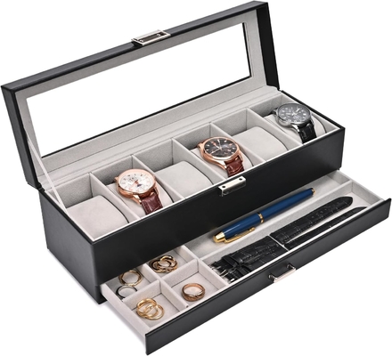 ProCase Horloge Doos Organisator voor mannen, 6 slot Horloge Display Case met lade, Vadersdag cadeau Mensen Horloge Houder Horloge