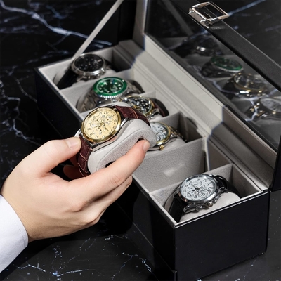 ProCase Horloge Doos Organisator voor mannen, 6 slot Horloge Display Case met lade, Vadersdag cadeau Mensen Horloge Houder Horloge