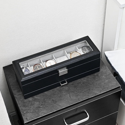 ProCase Horloge Doos Organisator voor mannen, 6 slot Horloge Display Case met lade, Vadersdag cadeau Mensen Horloge Houder Horloge