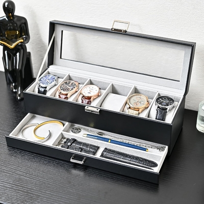 ProCase Horloge Doos Organisator voor mannen, 6 slot Horloge Display Case met lade, Vadersdag cadeau Mensen Horloge Houder Horloge