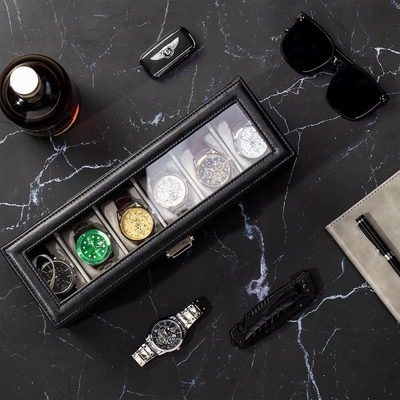ProCase Horloge Doos Organisator voor mannen, 6 slot Horloge Display Case met lade, Vadersdag cadeau Mensen Horloge Houder Horloge