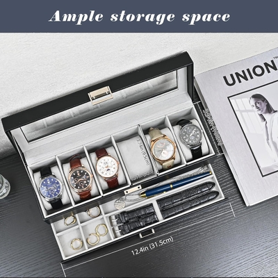 ProCase Horloge Doos Organisator voor mannen, 6 slot Horloge Display Case met lade, Vadersdag cadeau Mensen Horloge Houder Horloge