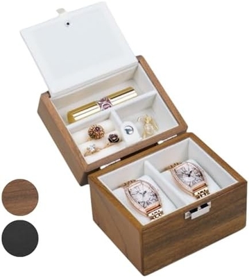 Horloge doos, horloge reiszak voor mannen, houten horloge en juwelen houder organisator voor vrouw, draagbare bescherming 2-slot watc
