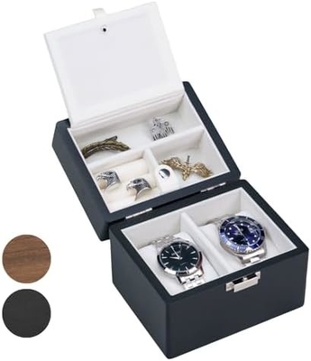 Horloge doos, horloge reiszak voor mannen, houten horloge en juwelen houder organisator voor vrouw, draagbare bescherming 2-slot watc