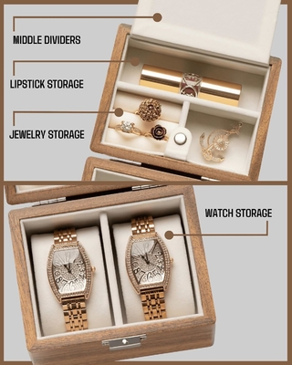 Horloge doos, horloge reiszak voor mannen, houten horloge en juwelen houder organisator voor vrouw, draagbare bescherming 2-slot watc