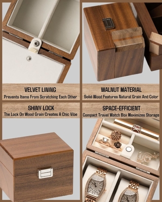Horloge doos, horloge reiszak voor mannen, houten horloge en juwelen houder organisator voor vrouw, draagbare bescherming 2-slot watc