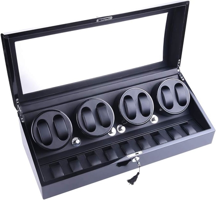 Horlogespoeler, XTELARY Luxury 4 Motor Quad Horlogespoelers voor automatische horloges Veilig &amp; Houten Display Box Case 8+9 opslag