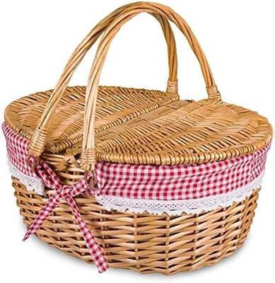 Wicker picknickmand met deksel en handvat Robuust geweven lichaam met wasbare voering voor Pasen, Moedersdag, buitenkamperen
