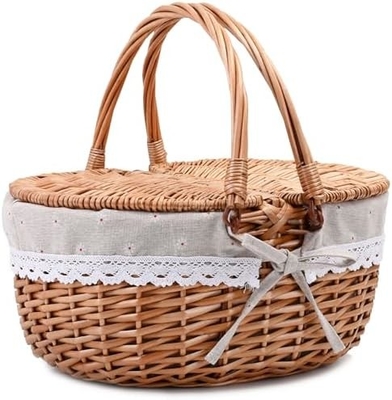 Wicker picknickmand met deksel en handvat Robuust geweven lichaam met wasbare voering voor Pasen, Moedersdag, buitenkamperen