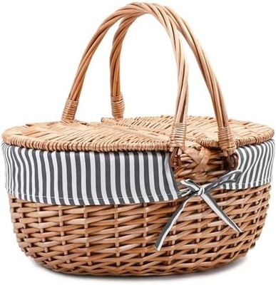 Wicker picknickmand met deksel en handvat Robuust geweven lichaam met wasbare voering voor Pasen, Moedersdag, buitenkamperen