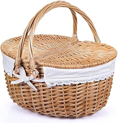 Wicker picknickmand met deksel en handvat Robuust geweven lichaam met wasbare voering voor Pasen, Moedersdag, buitenkamperen