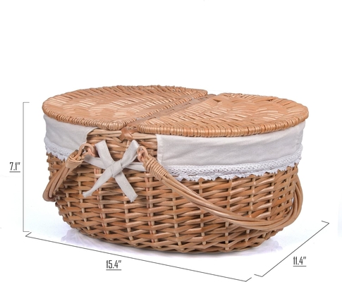 Wicker picknickmand met deksel en handvat Robuust geweven lichaam met wasbare voering voor Pasen, Moedersdag, buitenkamperen