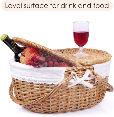 Wicker picknickmand met deksel en handvat Robuust geweven lichaam met wasbare voering voor Pasen, Moedersdag, buitenkamperen