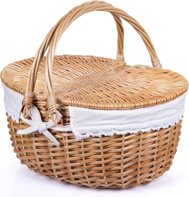 Wicker picknickmand met deksel en handvat Robuust geweven lichaam met wasbare voering voor Pasen, Moedersdag, buitenkamperen