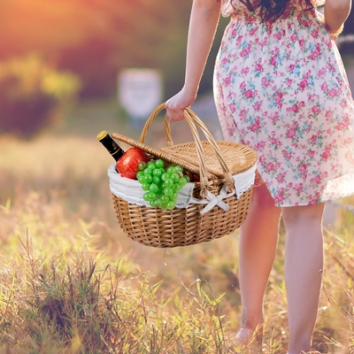 Wicker picknickmand met deksel en handvat Robuust geweven lichaam met wasbare voering voor Pasen, Moedersdag, buitenkamperen