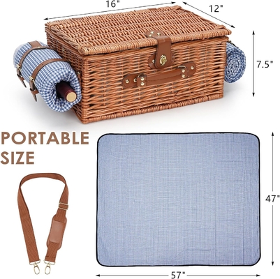 Wicker picknickmand met deksel en handvat Robuust geweven lichaam met wasbare voering voor Pasen, Moedersdag, buitenkamperen