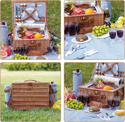 Wicker picknickmand met deksel en handvat Robuust geweven lichaam met wasbare voering voor Pasen, Moedersdag, buitenkamperen