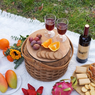 Kleine picknickmandjes met geïsoleerde koeler, picknickmandje voor 2 personen, houtsplintermandje, inclusief 2 sets