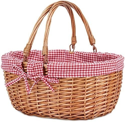 G GOOD GAIN Wicker picknickmand met dubbele vouwhandgrepen, Willow Picknickhamper, natuurlijke handgeweven Paasmand,