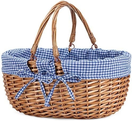 G GOOD GAIN Wicker picknickmand met dubbele vouwhandgrepen, Willow Picknickhamper, natuurlijke handgeweven Paasmand,