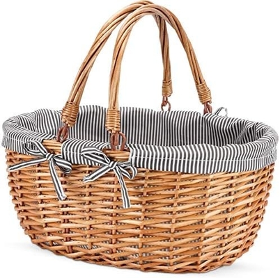 G GOOD GAIN Wicker picknickmand met dubbele vouwhandgrepen, Willow Picknickhamper, natuurlijke handgeweven Paasmand,