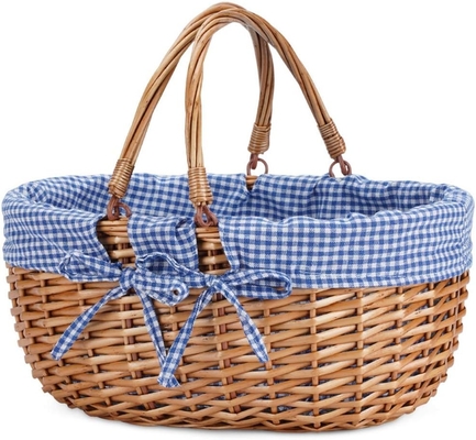 G GOOD GAIN Wicker picknickmand met dubbele vouwhandgrepen, Willow Picknickhamper, natuurlijke handgeweven Paasmand,