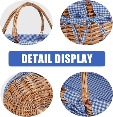 G GOOD GAIN Wicker picknickmand met dubbele vouwhandgrepen, Willow Picknickhamper, natuurlijke handgeweven Paasmand,