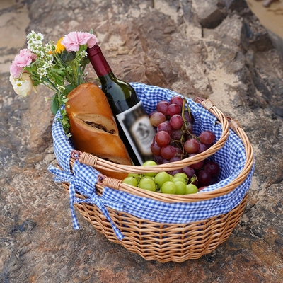 G GOOD GAIN Wicker picknickmand met dubbele vouwhandgrepen, Willow Picknickhamper, natuurlijke handgeweven Paasmand,
