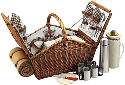 Picknick bij Ascot Huntsman Engelse stijl Willow picknickmand met service voor 4, koffie set en deken- ontworpen,